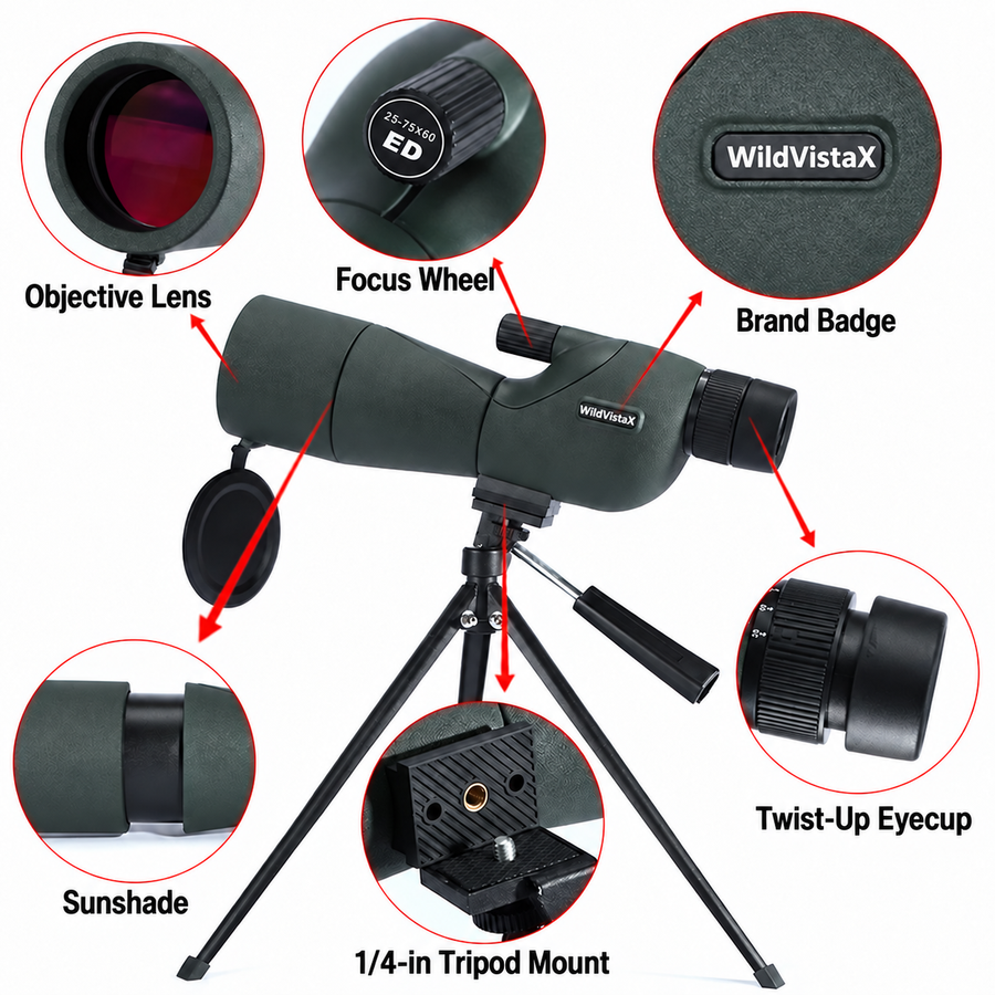 WildVistaX spotting scope parts and controls