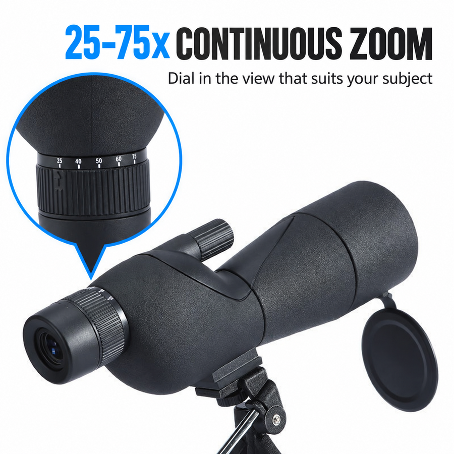 25–75× zoom range on WildVistaX spotting scope