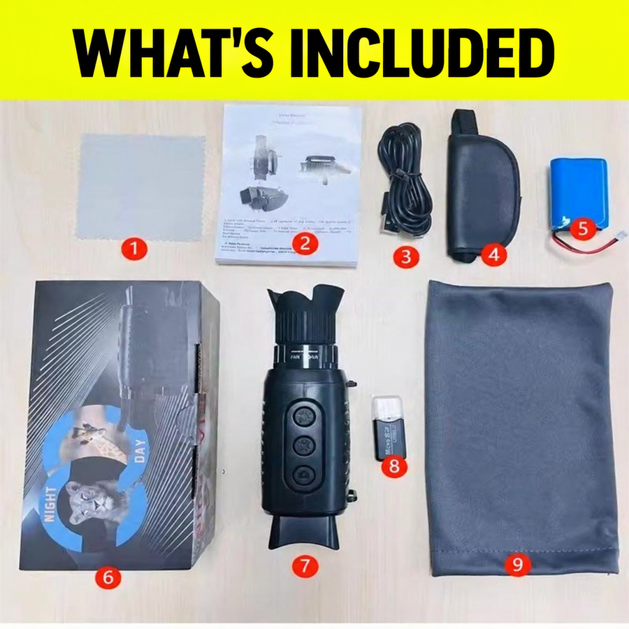 Pictured accessories for the WildVistaX night vision monocular